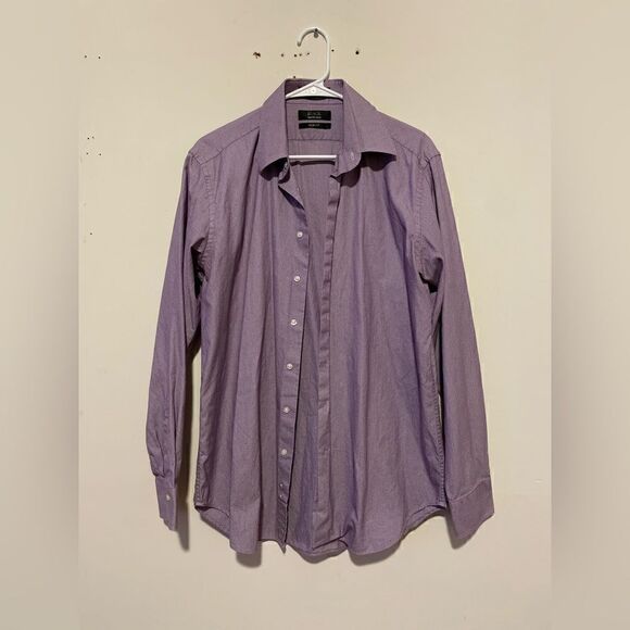 Saks Fifth Avenue Button Up Shirt Mens Purple Striped - Picture 3 of 9